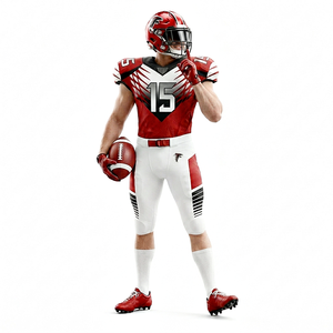 Men's American Football Uniform Set Red White V-Neck Half Sleeves Sublimated Jersey with Number 15 and Matching Pants - Product Image 1