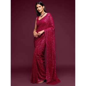 Fabulous Hot Pink Lentejuelas Georgette Party Wear Saree - Product Image 4