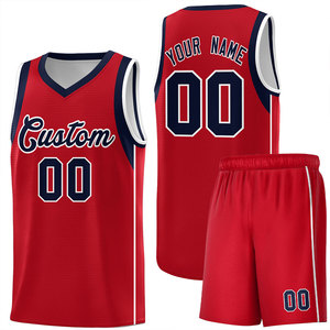 Ensemble de maillots de basket-ball personnalisés, uniforme sublimé rouge sans manches à col en v avec nom et numéro 00, maille respirante unisexe pour adulte - Product Image 1