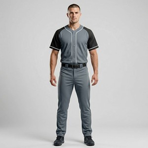 Blank Men's Baseball Uniform Set <b>Slate</b> Gray & Black Raglan Sleeve Jersey with White Piping and Matching Pants - Product Image 1