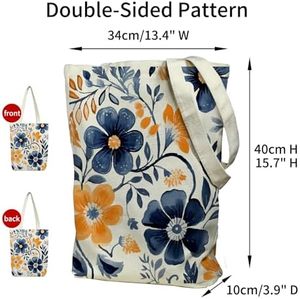 Sac fourre-tout réutilisable en toile de coton à motif floral esthétique pour femme, grande capacité, pour courses et plage, sac à bandoulière, personnalisable OEM - Product Image 4
