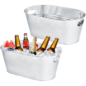 Bac à boissons en métal galvanisé au design exceptionnel avec poignées, seau à glace ovale, parfait pour les fêtes à domicile, refroidisseur de bière et de cocktails, en promotion - Product Image 1