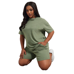 Women Oversized T Shirt Shorts <b>Set</b> Custom Logo Two Piece Summer Casual Streetwear Sportswear Gym Fitness Workout Fashion Apparel - Product Image 2