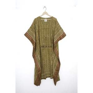 Robe Kaftan Indienne 100% Coton Imprimée au Bloc, Modeste, Faite à la Main, Florale, Longueur Midi, Taille Naturelle, Écologique, Quotidienne, Été Automne - Product Image 3