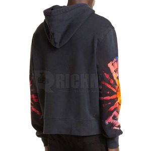 Sweat-shirt à capuche unisexe noir, impression numérique sur les manches, poche avant, vêtement d'hiver décontracté, coupe classique, service OEM, en polaire - Product Image 2