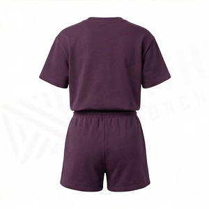 Women's 2 Piece Solid Casual Shorts Set Short Sleeve T Shirt and Above Knee Drawstring Shorts Loose Fit Spring Summer - Product Image 2