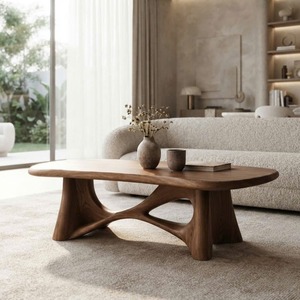 Luxali Eco-Friendly Solid Wood Modern Coffee <b>Table</b> with Sculptural Design for Living Room Home Decor - Product Image 1