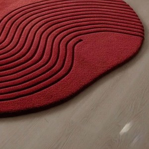 Modern Red Designer Rug Abstract Irregular Shape Hand Tufted Wool Texture Area Rug Carpet for Living Room Bedroom Stylish Home - Product Image 5