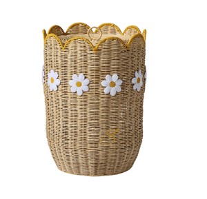Cesta de Almacenamiento Grande de Mimbre con Tapa y Borde Festoneado, Contenedor Alto Tejido para Juguetes, Cesto de Lavandería de Mimbre para Niños - Product Image 2
