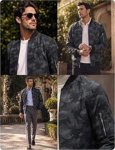 Blouson Bomber Homme 100% Polyester Léger Décontracté Coupe-Vent Hiver Respirant Fermeture Éclair Col Montant Logo Uni Poche Avant - Product Image 3