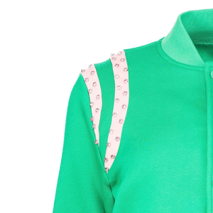 Cropped Varsity Jacket Green Women Sorority Inspired Letterman <b>Coat</b> Embroidered College Style Short Casual Outerwear - Product Image 3