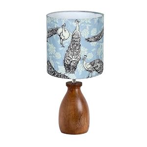 Vintage <b>Peacock</b> Bird Table <b>Lamp</b> Fabric <b>Shade</b> Tabletop Bedside Nightstand Light Home Decor - Product Image 1