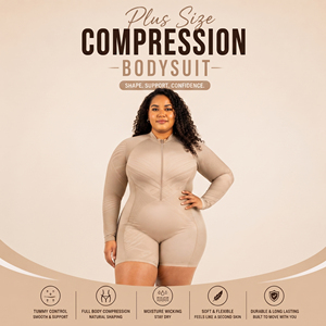 Traje de baño enterizo corto de talla grande para mujer, de manga larga con media cremallera, de poliéster y elastano - Product Image 2
