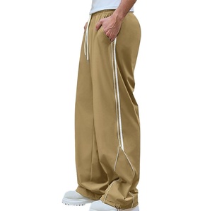 Pantalon de jogging décontracté pour homme, coupe large, taille élastique avec cordon de serrage, bande latérale, léger en polyester, idéal pour l'été - Product Image 3