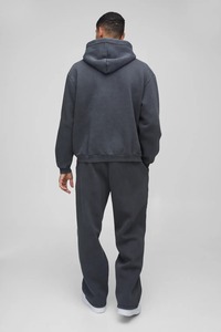 Ensemble sweat à capuche zippé et pantalon de survêtement en coton 100% lourd, délavé, avec logo personnalisé, coupe courte et effet vieilli pour homme - Product Image 2