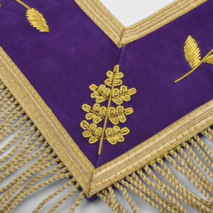 Grand Master Blue Lodge <b>Apron</b> - Purple Velvet Gold Bullion Master Mason <b>Leather</b> <b>Apron</b> Gold Fringe Silver Embroidery Velvet Line - Product Image 5