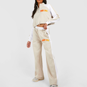 Conjunto de Sudadera con Capucha Holgada y Top Corto de Forro Polar 100% Algodón para Mujer, Tallas Grandes, con Logotipo Personalizado y Bordado Sólido, para Invierno - Product Image 1