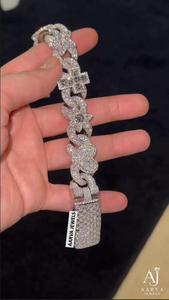 925 <b>Silver</b> Cross Hip Hop Moissanite Cuban Link <b>Bracelet</b> Iced Chain Bangle Round Brilliant Cut Unisex Wedding Anniversary Jewelry - Product Image 4