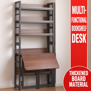 Étagère de rangement extensible avec bureau pliable, bibliothèque multi-niveaux, organisateur gain de place pour la maison, le bureau, l'étude et les petits espaces - Product Image 1