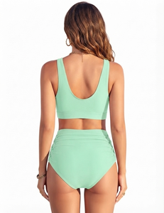 Lite Green Woman High Waisted Bikini Set Two Piece Swimsuit Tummy Control <b>Cross</b> Wrap Crop <b>Top</b> Bathing Suit Summer Swim Wear - Product Image 2