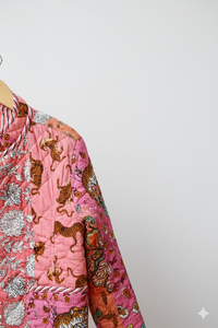 Blouson Bomber Réversible Tricoté à la Main Écologique pour Femme, Matelassé, Style Vintage, Motif Animal Kantha, à Capuche, Décontracté, Vêtement d'Extérieur Ethnique - Product Image 4