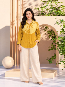 <b>Women's</b> Vintage Yellow Tie Dye Button Down Shirt <b>Long</b> Sleeve Loose Casual <b>Blouse</b> - Product Image 4