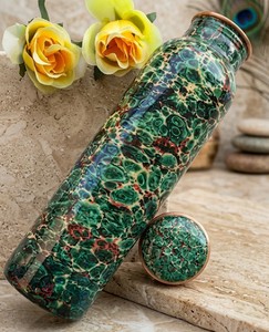 Bouteille d'eau en cuivre pur émaillé Meenakari indien, anti-fuite, pour la santé et le bien-être ayurvédiques, design floral élégant, décorative - Product Image 3