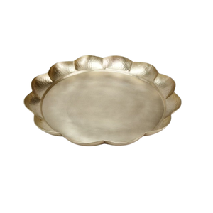 Plateau en métal rond fait main en forme de fleur, plat de service en métal, plateau décoratif classique en métal - Product Image 1