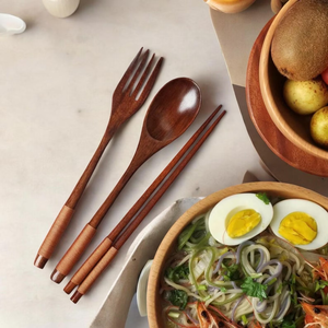 Ensemble de couverts en bois : Vaisselle japonaise portable avec manche noir - Product Image 2