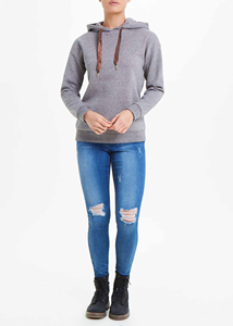 Sudadera con Capucha Gris Personalizada para Mujer, Manga Larga, Mezcla de Algodón, Tejido de Punto, Color Sólido, Ropa Casual de Otoño - Product Image 2