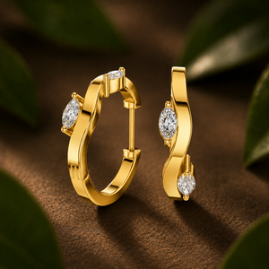 Marquise Lab Grown Diamond 0.25 CTW Wave Huggie <b>Hoop</b> <b>Earrings</b> EF VVS2 VS1 14K 18K Soild Gold Fine Jewelry Women Anniversary Gift - Product Image 1