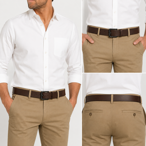 Cinturón Casual Premium para Hombre en Verde Oliva y Marrón, 40 mm de Ancho, Hebilla Ajustable Estilo Western - Product Image 6