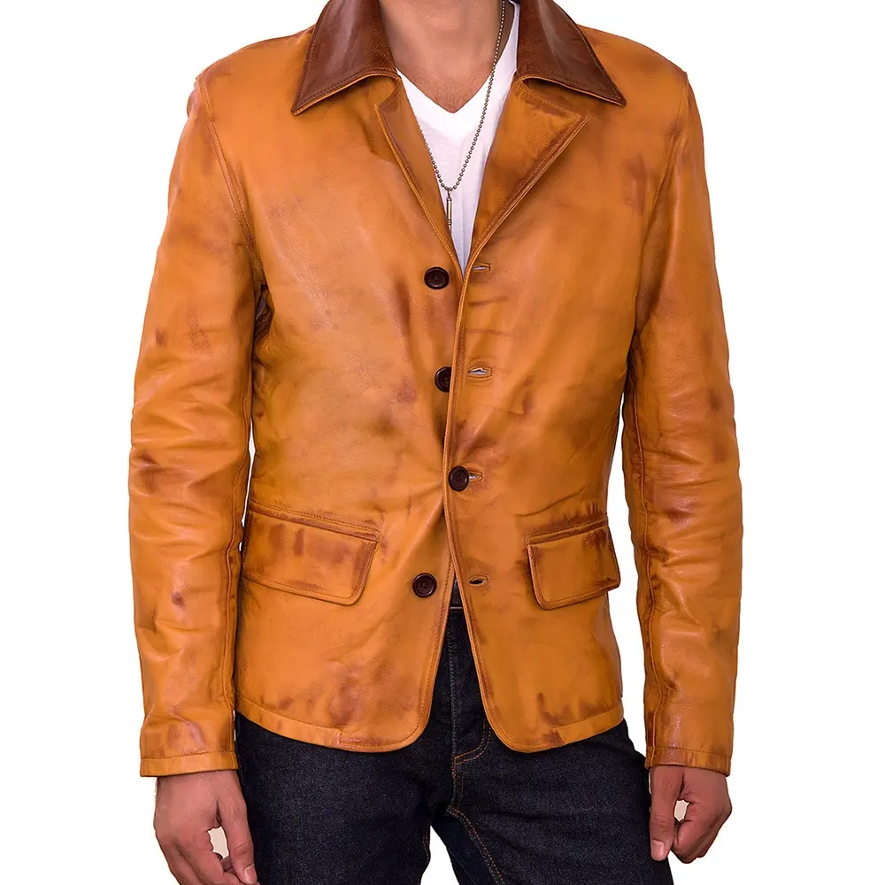 Mantel kulit cokelat antik untuk pria jaket kulit kustom mode lama baru gaya Retro