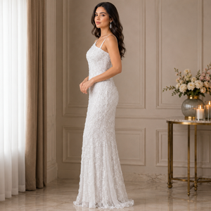 Luxury White One Shoulder Lace Mermaid Wedding Gown for Women Elegant Bridal Dress Formal Reception Ceremony Maxi Dress Couture - Product Image 3