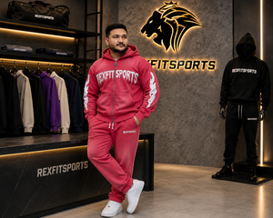 REXFITSPORTS 2026 Sweat à capuche rose pour homme avec fermeture éclair intégrale et motif, 280-300 GSM, en molleton de coton et polyester, style streetwear personnalisé - Product Image 5