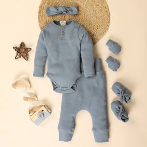 Premium Quality Organic Bamboo Elastane Baby Clothing <b>Sets</b> Pack of 5 Including Aqua Headband - Product Image 1