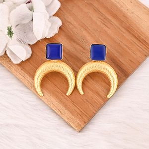 Pendientes de Latón con Forma de Media Luna y Piedra Preciosa Azul Tinta, Chapados en Oro, Joyería Hecha a Mano para Mujer, Lote al por Mayor de 10 Pares - Product Image 2