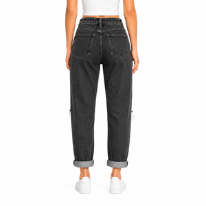 Jeans de Mujer de Cintura Alta, Estilo Boyfriend, Rectos, Desgastados, de Mezclilla, Corte Holgado, Largura al Tobillo, Color Sólido, Estilo Casual Urbano - Product Image 4