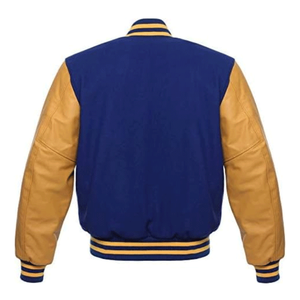 Chaqueta Bomber de Béisbol Personalizada para Hombre, Azul Rey, Lana, con Mangas Recubiertas de Piel de Oveja Genuina - Product Image 6