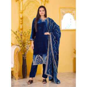 Traje de fiesta de terciopelo europeo de diseñador Trabajo bordado para ocasiones especiales - Product Image 3