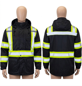 เสื้อแจ็คเก็ตทำงานแบบพรีเมียม 300 GSM Hi Vis Bomber พร้อมแถบสะท้อนแสง สีดำ-เหลือง ปักโลโก้ - Product Image 5