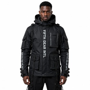 Men's Black Hooded Techwear <b>Jacket</b> <b>Waterproof</b> Breathable Bomber Coat Utility Zip Up Streetwear Outerwear Direct Factory Supplier - Product Image 1