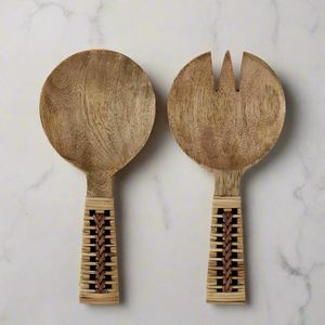 Newly Made Design Rattan <b>Salad</b> Server Wooden <b>Salad</b> Server With Rattan Handle <b>Salad</b> <b>Tools</b> <b>Salad</b> Server At Factory Wholesale Price - Product Image 4