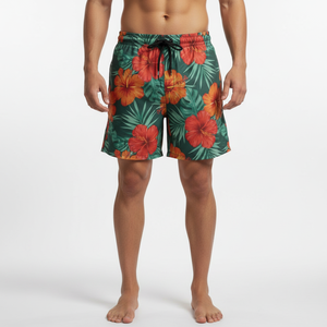 Short de plage imprimé hawaïen pour hommes, short de bain à cordon de serrage, séchage rapide, respirant, pour le surf et les voyages - Product Image 1