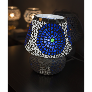 โคมไฟตั้งโต๊ะทรงกลมลายโบฮีเมียนสีน้ำเงินขาว ดีไซน์ร่วมสมัย ทำด้วยมือ ขนาดสั่งทำได้ ใช้ตกแต่งข้างเตียง ให้แสงสว่างภายในบ้าน - Product Image 4