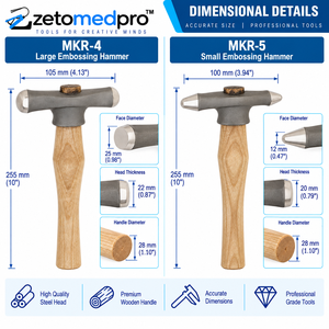 Marteaux à embosser grands et petits ZM-J-455-456, outils de gravure en bois et en acier de 10 pouces pour la fabrication de bijoux DIY ZETOMEDPRO - Product Image 2