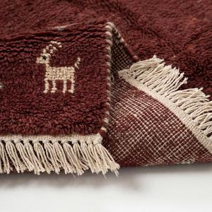 Tapis en laine noué à la main de qualité supérieure, couleur bordeaux foncé, motif tribal, avec des motifs traditionnels et des franges pour la décoration de la maison - Product Image 5