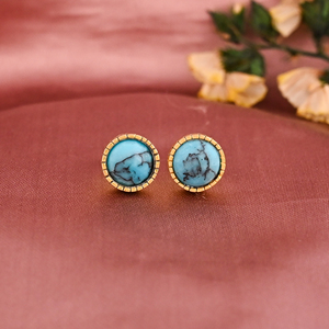 Natural Turquoise Gemstone <b>Stud</b> <b>Earrings</b> | Gold Plated 925 Sterling Silver - Product Image 1