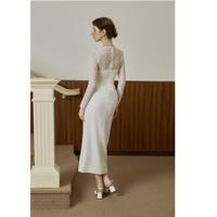 Vestido Midi de Algodón con Cuello en V para Mujer, Elegante y Clásico, Estilo Vietnamita VIVIAN, con Abertura Frontal