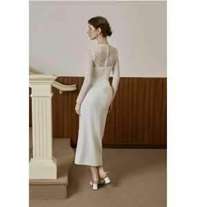 Vestido Midi de Algodón con Cuello en V para Mujer, Elegante y Clásico, Estilo Vietnamita VIVIAN, con Abertura Frontal - Product Image 3